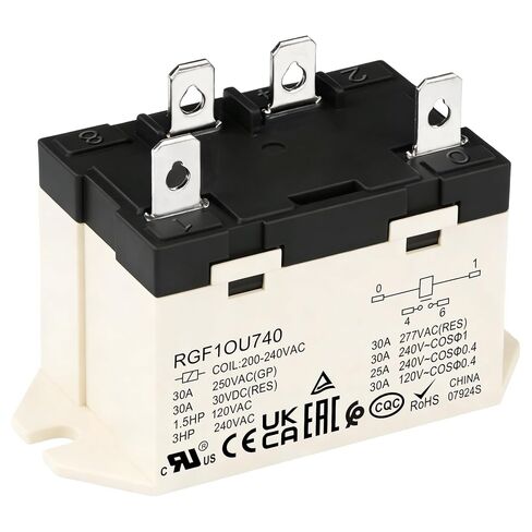 مرحل للأغراض العامة، RGF1OU615، 30 أمبير 100-120 فولت تيار متردد، اتصالات 4Pin SPST-NO، G7L-1A-TUB-CB-AC100/120، شهادة UL (1) in Kuwait
