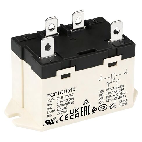 مرحل للأغراض العامة، RGF1OU615، 30 أمبير 100-120 فولت تيار متردد، اتصالات 4Pin SPST-NO، G7L-1A-TUB-CB-AC100/120، شهادة UL (1) in Kuwait