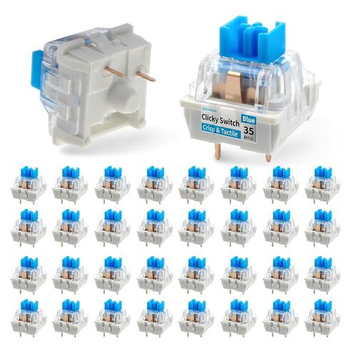 12 PCS Blue Switches 3 Pin Clicky Mechanical Keyboard MX Compatible | Dustproof design with transparent housing for custom keyboards, key replacement, DIY builds, maintenance and spare parts in Kuwait