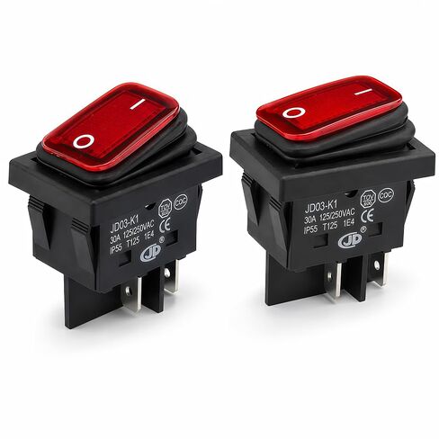 JD03-K1 مفتاح طاقة 30 أمبير 125 فولت/250 فولت تيار متردد DPST مفتاح تشغيل/إيقاف 4 دبابيس 2 موضع مفتاح تبديل مضيء بالضوء الأحمر، مفاتيح مقاومة للماء (قطعتان) in Kuwait