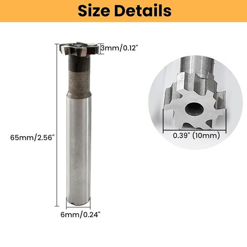 T-Slot Milling Cutter, 6Flutes 10mm Cutting 3mm Depth 6mm Shank High Speed Steel T Slot Router Bit Straight Shank Wood Milling Cutter for Wood Plastic DIY CNC Router Bits Cutting Tool in Kuwait