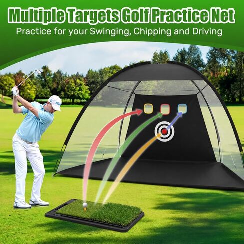 Golf Net 10x6.5FT, Foldable Golf Practice Hitting Net with Tri Turf Mat, Targets, Ball Collection, Bag & Balls for Backyard Driving, Chipping, Swing, Indoor Outdoor, Gifts for Dad. in Kuwait