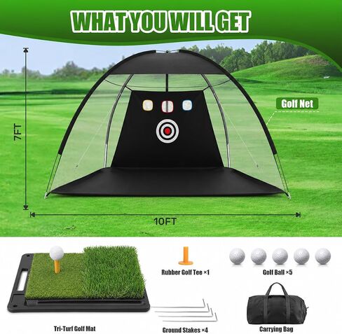 Golf Net 10x6.5FT, Foldable Golf Practice Hitting Net with Tri Turf Mat, Targets, Ball Collection, Bag & Balls for Backyard Driving, Chipping, Swing, Indoor Outdoor, Gifts for Dad. in Kuwait