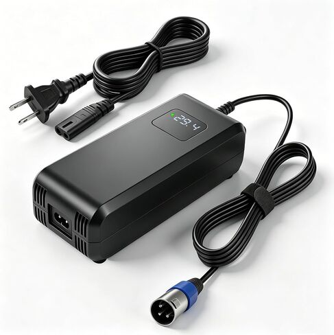 24V(Max 29.4V) 5A Lithium Battery Charger for 24V Lithium Packs 3-Pin Male XLR Connector, HD Screen Display Real-time Charging Voltage, Built-in Cooling Fan in Saudi Arabia
