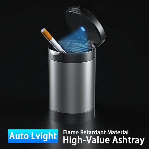 منفضة سجائر ، منفضة سجائر لا يدخن مع غطاء ، صينية رماد محمولة مع LED Auto Light ، لمعظم حامل كأس السيارات ، المكتب ، المنزل (الأسود) in Kuwait