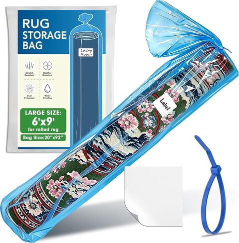 Heavy Duty Rug Storage Bags for 5' x 7' Rolled Rug | Carpet Storage Bag for Return, Shipping, Packaging, Moving, 4 Mil Clear Blue Plastic Rug Cover, Medium Size in Kuwait
