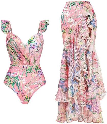 Vintage Floral One Piece Swimwear +Wrap in Kuwait