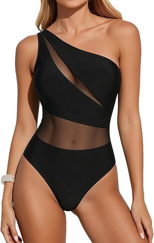 Women Sexy Mesh One Piece Swimsuit One Shoulder Bathing Suits Swimwear for Beach Vacation in Saudi Arabia