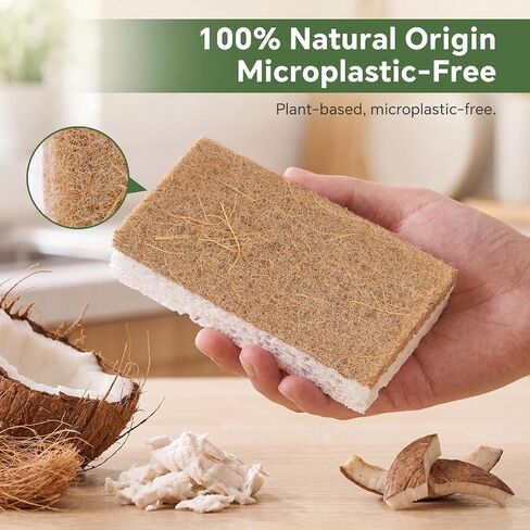 DEBETOOL 14-Pack Natural Sponges for Dishes - Plant Based Kitchen Dish Sponge with Coconut & Cellulose，Non-Scratch Sponges for Washing Dishes（Plastic Free） in Kuwait