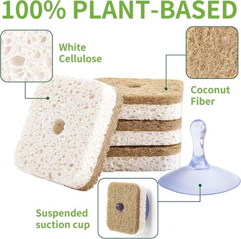 12Pack Kickleen Natural Kitchen Scrub Dish Sponge with Suction Hanger Biodegradable Compostable Cellulose and Coconut Non-Scratch Sponge for Kitchen, Bathroom, Household (White-12) in Kuwait