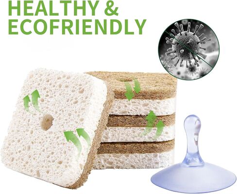 12Pack Kickleen Natural Kitchen Scrub Dish Sponge with Suction Hanger Biodegradable Compostable Cellulose and Coconut Non-Scratch Sponge for Kitchen, Bathroom, Household (White-12) in Kuwait