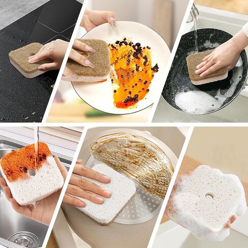 12Pack Kickleen Natural Kitchen Scrub Dish Sponge with Suction Hanger Biodegradable Compostable Cellulose and Coconut Non-Scratch Sponge for Kitchen, Bathroom, Household (White-12) in Kuwait