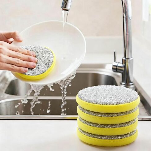 5pcs Double-Sided Dishwashing Sponges – Non-Scratch Pan & Pot Cleaning Tools – Durable Household Kitchen Scrubbers for Tableware - Yellow in Kuwait