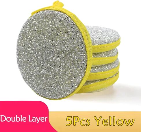 5pcs Double-Sided Dishwashing Sponges – Non-Scratch Pan & Pot Cleaning Tools – Durable Household Kitchen Scrubbers for Tableware - Yellow in Kuwait