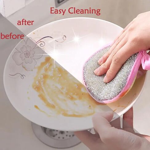 5pcs Double-Sided Dishwashing Sponges – Non-Scratch Pan & Pot Cleaning Tools – Durable Household Kitchen Scrubbers for Tableware - Yellow in Kuwait
