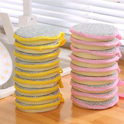5pcs Double-Sided Dishwashing Sponges – Non-Scratch Pan & Pot Cleaning Tools – Durable Household Kitchen Scrubbers for Tableware - Yellow in Kuwait