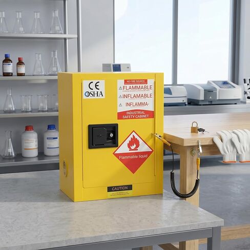 Explosion Proof Safety Cabinet Flammable Cabinet 16 Gallon Hazardous Chemical Storage Cabinet 18.1X18.1X35.4 Inch Piano Hinge Three Point Locking System Fireproof for Workplace in Kuwait