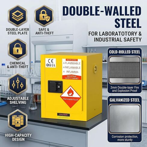 Explosion Proof Safety Cabinet Flammable Cabinet 16 Gallon Hazardous Chemical Storage Cabinet 18.1X18.1X35.4 Inch Piano Hinge Three Point Locking System Fireproof for Workplace in Kuwait