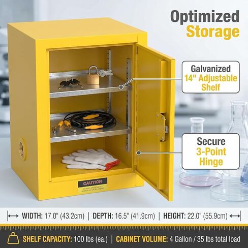 Explosion Proof Safety Cabinet Flammable Cabinet 16 Gallon Hazardous Chemical Storage Cabinet 18.1X18.1X35.4 Inch Piano Hinge Three Point Locking System Fireproof for Workplace in Kuwait