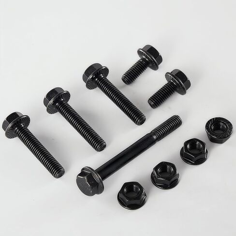 طقم صواميل ومسامير شفة M12-1.75x50mm 3 مجموعات - سبائك فولاذية من الدرجة 10.9، زنك أسود، خيط كامل، قفل ذاتي مسنن، مقاوم للاهتزاز للسيارات والآلات والخدمة الشاقة in Kuwait