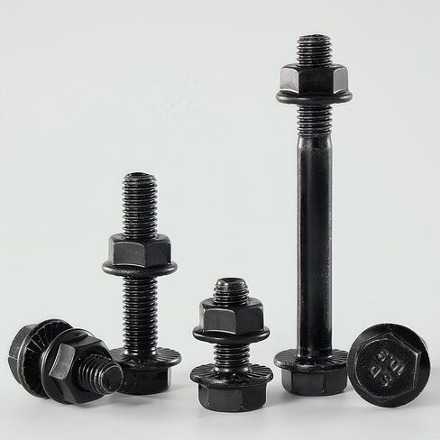 طقم صواميل ومسامير شفة M12-1.75x50mm 3 مجموعات - سبائك فولاذية من الدرجة 10.9، زنك أسود، خيط كامل، قفل ذاتي مسنن، مقاوم للاهتزاز للسيارات والآلات والخدمة الشاقة in Kuwait
