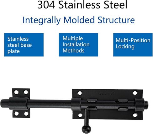 2Pack 304 Stainless Steel Slide Bolt Latches, Heavy-Duty Thickened Black Gate Door Latches, 8-Inch Security Bolt Locks for Shed, Fence, Barn, Garage (2 Pack) in Kuwait