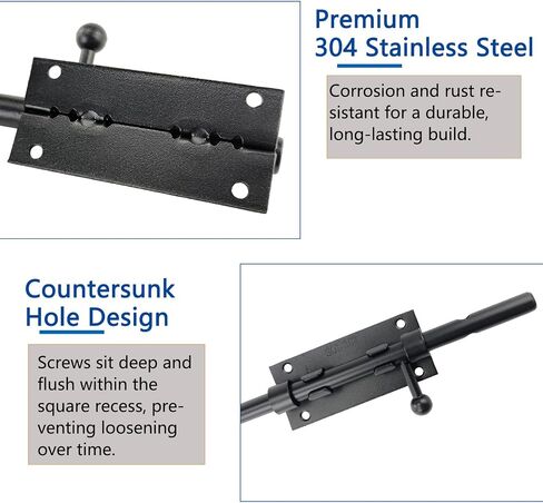 2Pack 304 Stainless Steel Slide Bolt Latches, Heavy-Duty Thickened Black Gate Door Latches, 8-Inch Security Bolt Locks for Shed, Fence, Barn, Garage (2 Pack) in Kuwait