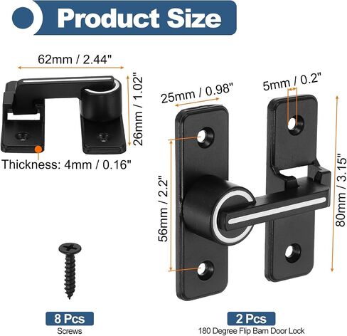 uxcell 2Pcs Barn Door Lock, 180 Degree Flip Barn Door Lock for Double Hinged & Sliding Doors, Zinc Alloy Sliding Security Latch with Screws for Garden Bathroom Garage, Luminous Black in Kuwait