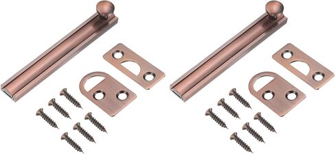uxcell 2Pcs 4" Solid Brass Surface Bolt, Concealed Security Slide Latch Door Lock with Screws, Brushed French Door Lock for Closet Cabinet Recessed Doors, Red Bronze in Kuwait