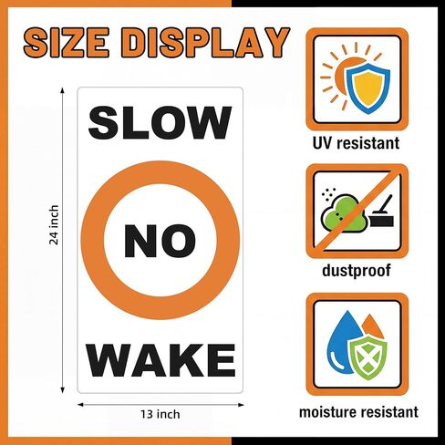 Tatuo 3 PCS Slow No Wake Label Decal - 24 x 13 Inch Reflective No Wake Buoy Zone Safety Sign for Outdoor Lake Recreation in Kuwait
