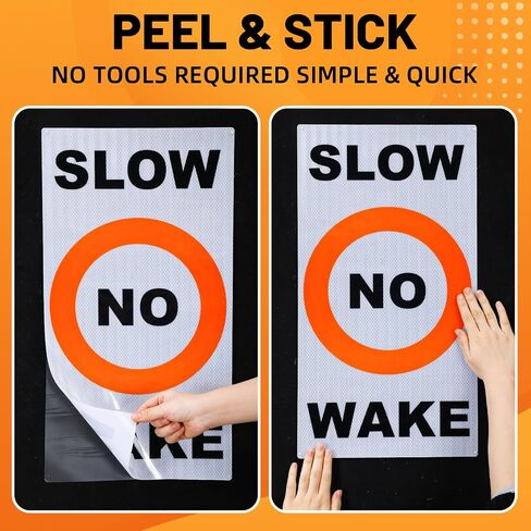 Tatuo 3 PCS Slow No Wake Label Decal - 24 x 13 Inch Reflective No Wake Buoy Zone Safety Sign for Outdoor Lake Recreation in Kuwait