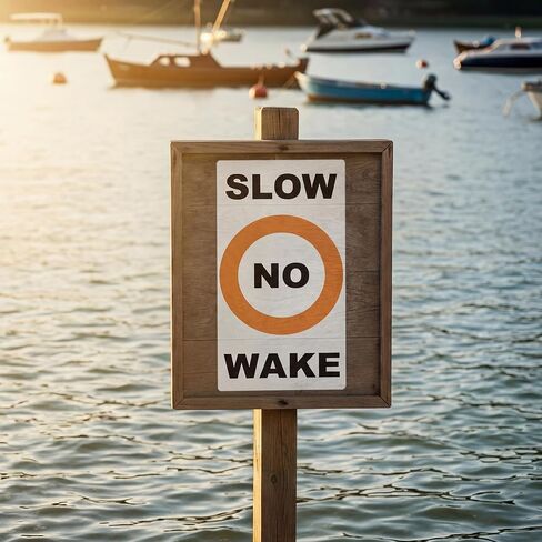 Tatuo 3 PCS Slow No Wake Label Decal - 24 x 13 Inch Reflective No Wake Buoy Zone Safety Sign for Outdoor Lake Recreation in Kuwait