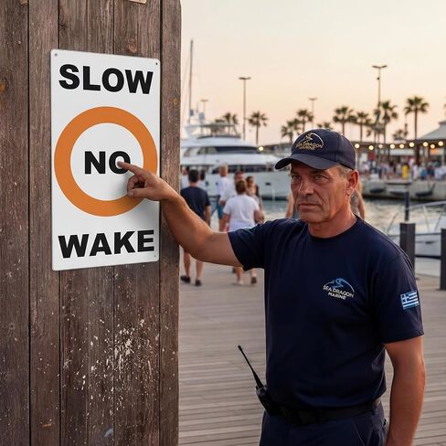 Tatuo 3 PCS Slow No Wake Label Decal - 24 x 13 Inch Reflective No Wake Buoy Zone Safety Sign for Outdoor Lake Recreation in Kuwait