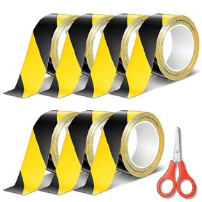 7 Roll Black & Yellow Caution Tape, 2'' x 1148 FT Hazard Tape with Scissor for Floor Marking Tapes, High Adhesive Hazard Tapes for Floors, Walls, Staircase, Pipes, Equipment, Dangerous Area in Kuwait