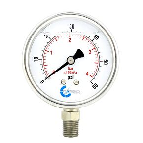 2" Pressure Gauge, Stainless Steel Case, Chrome Plated Brass Connection, Liquid Filled, 0-60 psi/kPa, Lower Mount 1/4" NPT in Saudi Arabia