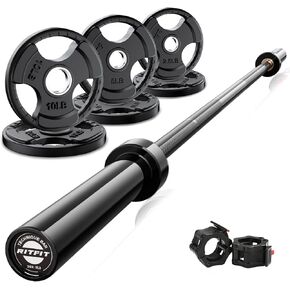 مجموعة أوزان RitFit Barbell - 4/6FT Olympic Barbell مع ألواح الوزن (إجمالي 55-115LB) - معدات رفع الأثقال للقرفصاء، والتجعيد، والرفع الميت، والضغط، ودفعات الورك in Saudi Arabia