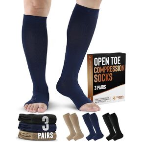 Doctor's Select 3 Pairs Copper Toeless Compression Socks Women & Men - 20-30 mmHg Open Toe Compression Socks Knee High Women in Saudi Arabia