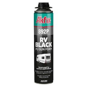 مانع تسرب رغوي بخاخ أسود Akfix 892P (2x24oz) - عزل موسع من البولي يوريثين مقاوم للأشعة فوق البنفسجية، مقاوم للماء، للمركبات الترفيهية والبركة والشلال والمناظر الطبيعية | يتضمن مسدسًا ومنظفًا | 24oz 2 حزمة in Kuwait