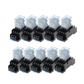 10 مجموعات MY4NJ HH54P تيار مستمر 12 فولت 24 فولت 110 فولت 220 فولت تيار متردد لفائف الطاقة مرحل للأغراض العامة 14 دبابيس 4NO 4NC 5A مع قاعدة مقبس PYF14A (التيار المتناوب 380 فولت) in Kuwait