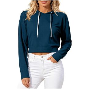 Women's Long Sleeve Cropped Hoodie Workout Backless Hooded Crop Tops Fall Winter Gym Jogging Athletic Sweatshirt in Saudi Arabia