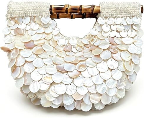 Shell Beaded Clutch Purse for Women Luxury Handmade Top Handle Bag Beach Evening Handbag for Summer Vacation in Saudi Arabia