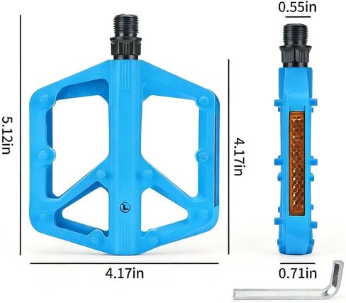1-Piece Nylon Mountain Bike Pedals, Anti-Slip Bicycle Flat Pedals with Reflectors for Road MTB BMX, Blue in Kuwait