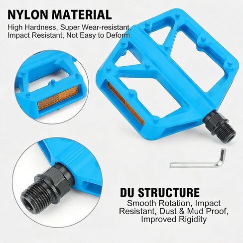 1-Piece Nylon Mountain Bike Pedals, Anti-Slip Bicycle Flat Pedals with Reflectors for Road MTB BMX, Blue in Kuwait