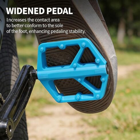 1-Piece Nylon Mountain Bike Pedals, Anti-Slip Bicycle Flat Pedals with Reflectors for Road MTB BMX, Blue in Kuwait