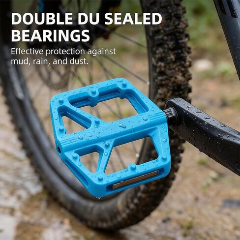 1-Piece Nylon Mountain Bike Pedals, Anti-Slip Bicycle Flat Pedals with Reflectors for Road MTB BMX, Blue in Kuwait