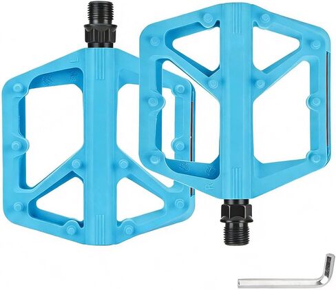 1-Piece Nylon Mountain Bike Pedals, Anti-Slip Bicycle Flat Pedals with Reflectors for Road MTB BMX, Blue in Kuwait