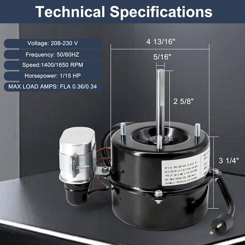 استبدال محرك مروحة المبخر لـ Bohn 25309801S، محرك مروحة مكثف Interlink YKT-50-4-224L، 208-230 فولت، 1/15 حصان، 1400/1650 دورة في الدقيقة. in Kuwait
