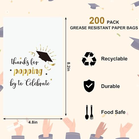 JarThenaAMCS 200Pcs Thanks for Popping By to Celebrate Popcorn Bag 2026 Graduation Treat Paper Bags Grease Resistant Candy Goodie Bags for Congrats Grad Party Cookie Snack Packing in Kuwait