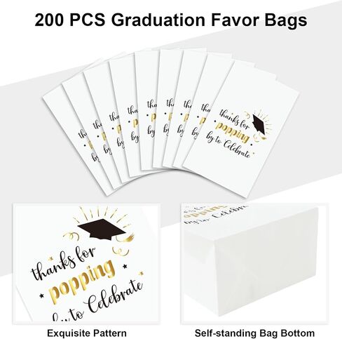 JarThenaAMCS 200Pcs Thanks for Popping By to Celebrate Popcorn Bag 2026 Graduation Treat Paper Bags Grease Resistant Candy Goodie Bags for Congrats Grad Party Cookie Snack Packing in Kuwait