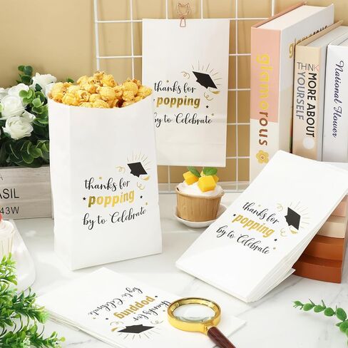 JarThenaAMCS 200Pcs Thanks for Popping By to Celebrate Popcorn Bag 2026 Graduation Treat Paper Bags Grease Resistant Candy Goodie Bags for Congrats Grad Party Cookie Snack Packing in Kuwait